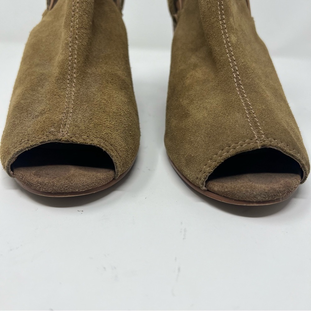 Lucky Brand Size 8.5 Reeves Brown Suede Peep Toe Wedge Bootie - Picture 3 of 10